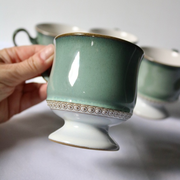 DENBY Set of 4 Vintage Venice Green Stoneware Tea Coffee Cup Saucer Fall - Picture 10 of 13